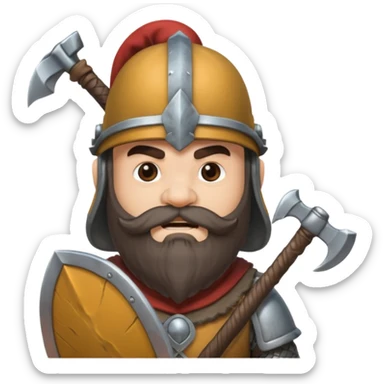 gimli the dwarf, dark brown beard, gray metal helmet, battle axe sticker