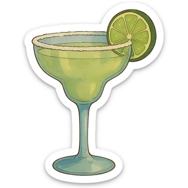 a margarita cocktail glass, ghibli style sticker