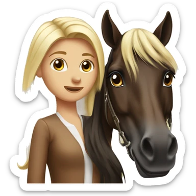 Dark brown Arabian horse with blonde girl  sticker
