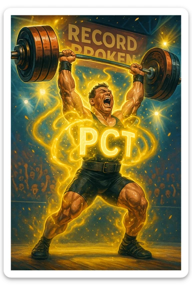 Powerlifter in gara che fa record grazie alla sua "PCT" sticker