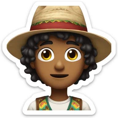 anime kid with brown skin and black hair and a  mexican hat talking with no background sticker