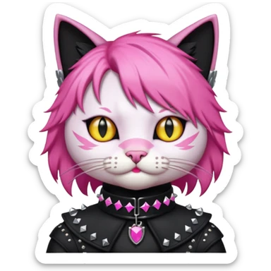 pink haired metalhead  cat sticker