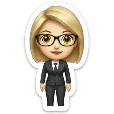 white girl in a pantsuit with glasses. sticker