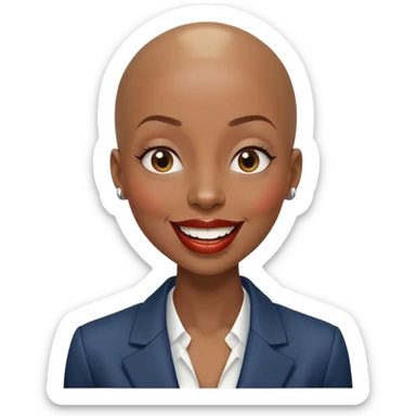 shiny skin wearing blazer Alluring laughing black woman wide nose bald head big brown lips  sticker