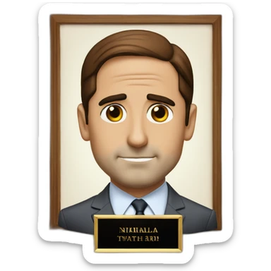 Michael Scott with plaque written NATHALIA sticker