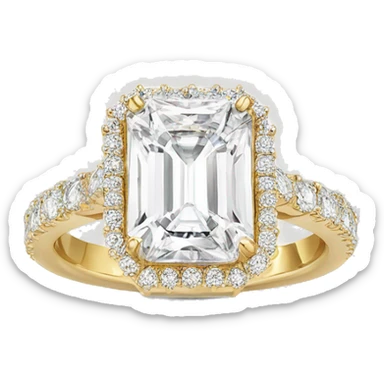 Radiant cut gold engagement ring with halo sticker