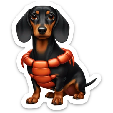 black and tan dachshund wearing a lobster costume sticker