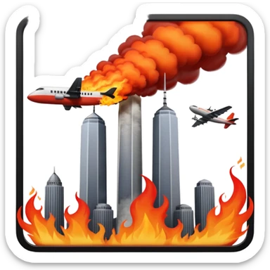 Make a sticker for what happend in New York towers on 9/11 make it 3d with the airplane hitting them  sticker