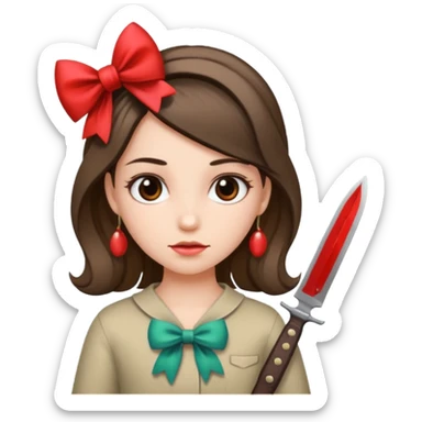 Photo of a killer girl with a knife and a graphic bow in her hair sticker
