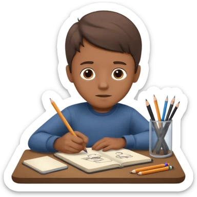 boy ,drawing pic of grandpa on the notebook, charcoal sticker