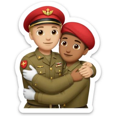 dos soldados dando es un abrazo de solidaridad de fraternidad sticker