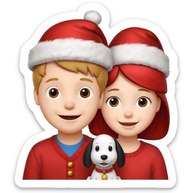 Snoopy wearing and Christmas hat human girl and boy sticker