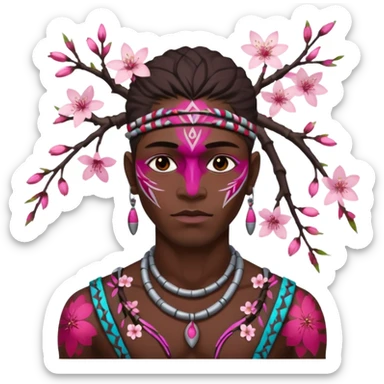 tribal man with cherry blossom sticker