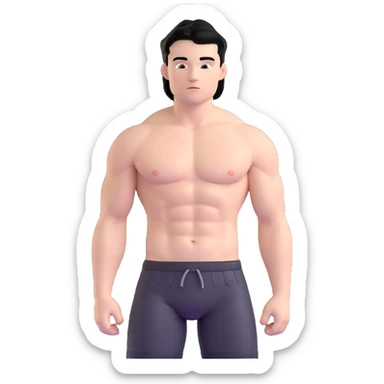 young white man with black hair, muscular, shirtless with nipple piercings sticker