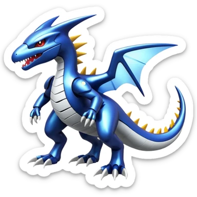 Shiny futuristic Cyber-Kyurem-Garchomp-Latios-Lugia-Fakémon-hybrid-creature (full body)  sticker