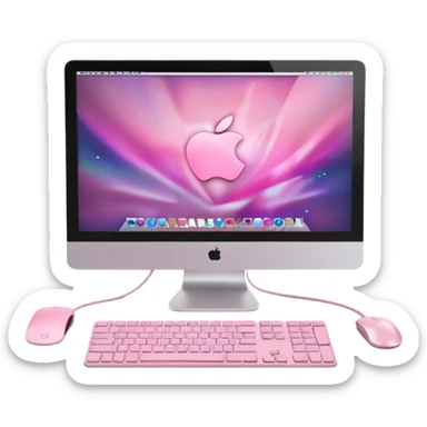  “Pink iMac with pink bezel, aesthetic high-quality 3D render, Apple-style design, pastel pink keyboard and mouse, girly tech setup, soft studio lighting”  sticker