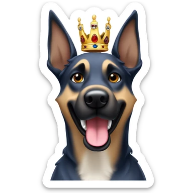 A smiling malinois dark blue merle color, without red and white color with a crown on his head sticker