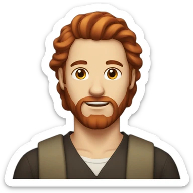 Dark Red head bearded man with long hair in a bun sticker