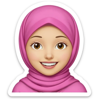 A medium light skin girl with pink hijab smile happily without teeth show sticker