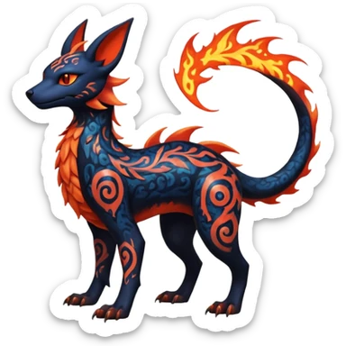 Shiny Fiery Dark Ugly Evil Realistic Glowing Eldritch Horror Cool Edgy Badass Emo Demonic Batty Dusky Ethereal Punky Aural Fluorescent Bioluminescent Hideous Canine-Litten-Amaura-Salandit-Noibat-Flareon-Fakémon-fusion (full body) with intricate pattern markings sticker