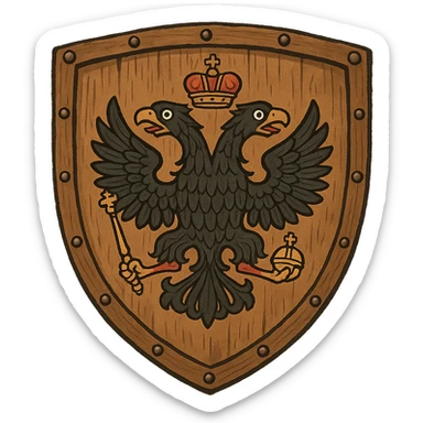 Деревянный щит 15 века с двуглавным российским орлом, рисованный стиль, немного мультящности, прозрачный фон sticker