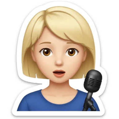 Crea una chica cantando con pelo rubio corto con ojos cafes  sticker