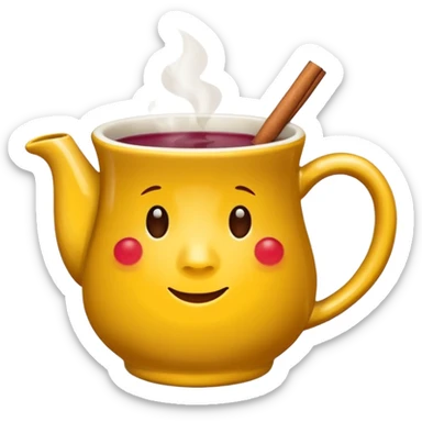 a yellow mug with steaming mulled wine sticker