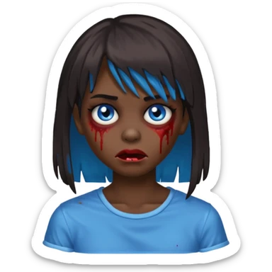 zombie emoji 🧟‍♀️ dark hair long her shoulders bangs emo and ragged haircut blue eyes sticker
