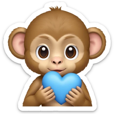 very small cute light brown fur monkey holds a blue heart in its hands sticker