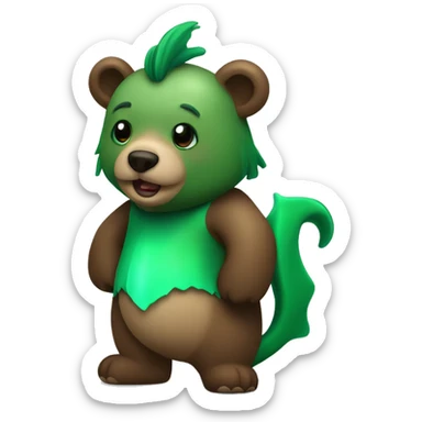 brown bear with green merman tailfin instead of hind legs (merbear) sticker