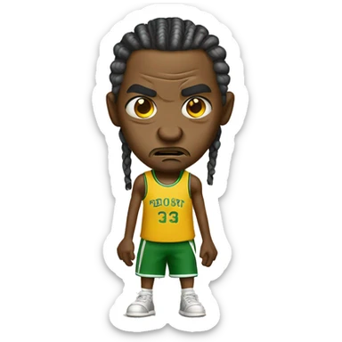 A middle aged Jamaican man with cornrows getting angry while dribbling basketball sticker