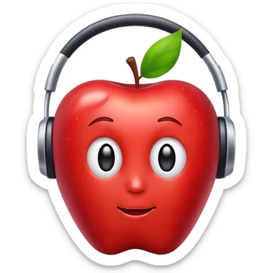 A red apple listening to music sticker