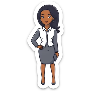 Dynamic African career woman with sleek long black hair, modern business outfit, competent and assertive expression sticker