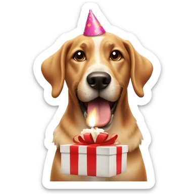 dog having birthday present  sticker