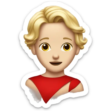 white boy earing a red dress with high heels andlipstck sticker