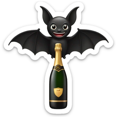 Black bat opening black bottle of champagne sticker