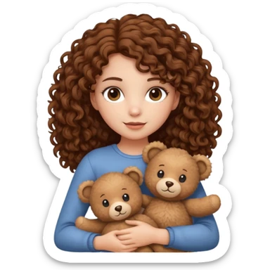 curly hair girl with bear  sticker