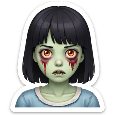 zombie girl with medium black hair with bangs  sticker