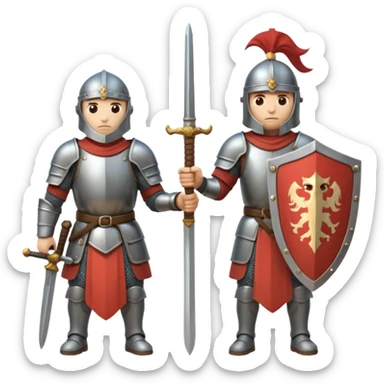 medieval soldiers 2 people, 1 with sword and shield, second with mace, prepare for battle sticker