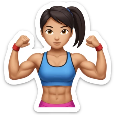 asian girl flexing extremely muscular body sticker