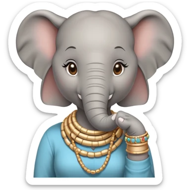 female elephant character in casual clothes, upright pose, with bangles and earrings sticker