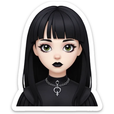 black goth with pale skin, dark makeup, black hair, with bangs sticker