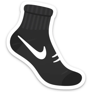 A single black football sock with a white Nike tick, ankle sock style, emoji style, no background sticker