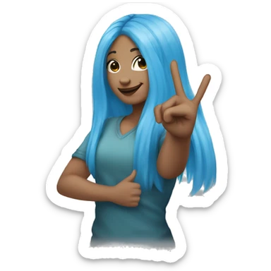 Blue haired light skinned girl doing a peace sign sticker