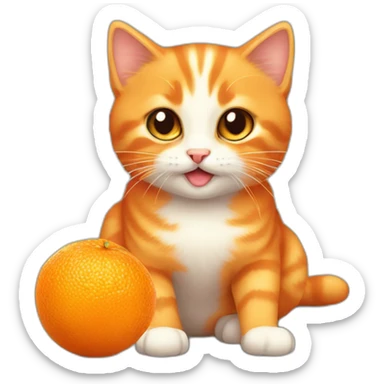 orange kittn playing with an orange, pixel style. sticker