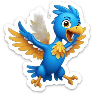 Blue Phoenix in an excited cartoon shape  sticker