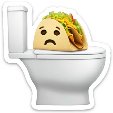 A toilet with a head coming out eating a taco sticker