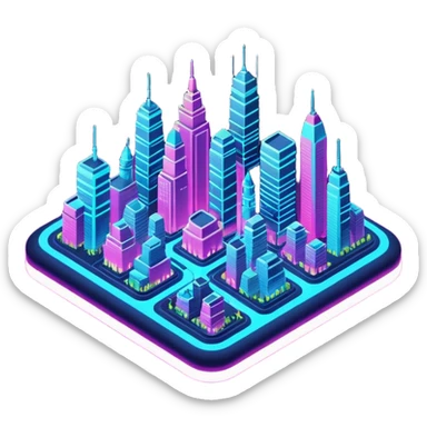 glowing city airbnb style isometric sticker