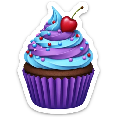 Chocolate Cupcake: blue cream, purple paper, sprinkles with cherry on top  sticker