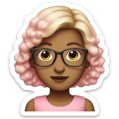 a cute girl in pink dress wearing glases sticker